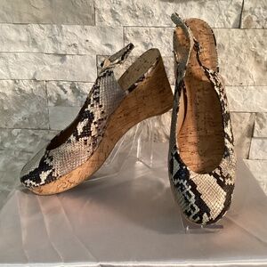 Stuart Weitzman Snakeskin Leather Cork Wedge Heels